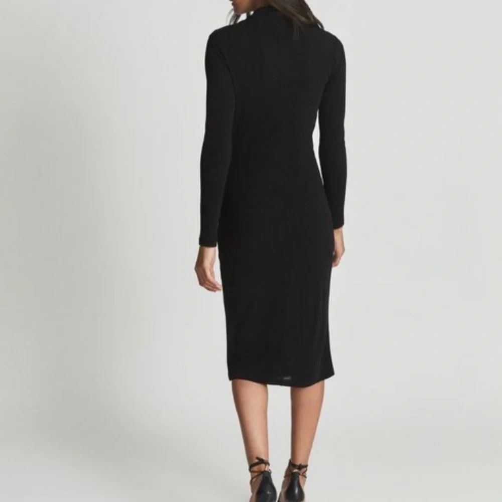 NWT REISS BLACK FREYA TWIST FRONT MIDI BODYCON DRESS - SIZE 8 - Picture 4 of 16